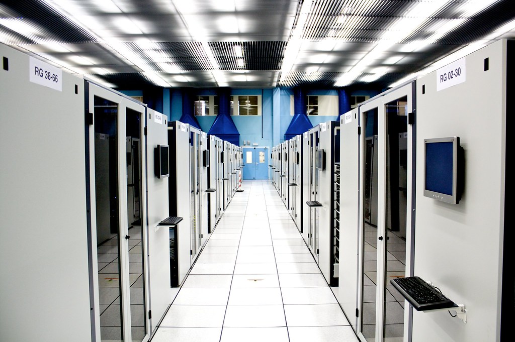 Rows of servers in a data centre